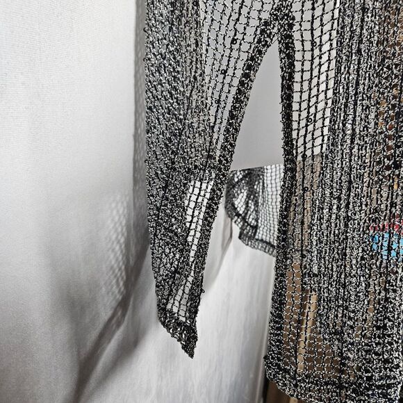 IC by Connie K Top Mesh Knit Cardigan Topper No Size Oversize Sequins Whimsigoth - Picture 10 of 11